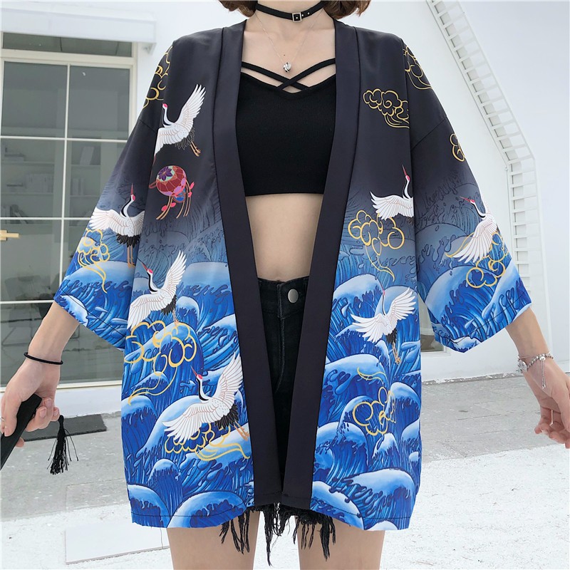 (CÓ SẴN) Áo khoác kimono haori happi hạc biển