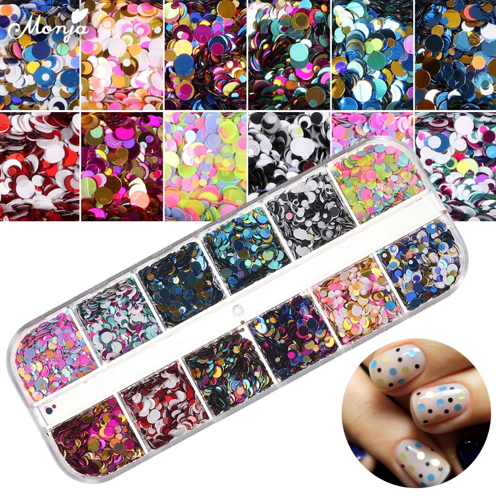 Monja Hộp Hạt Kim Sa Tròn 1/2/3mm Trang Trí Móng Tay DIY