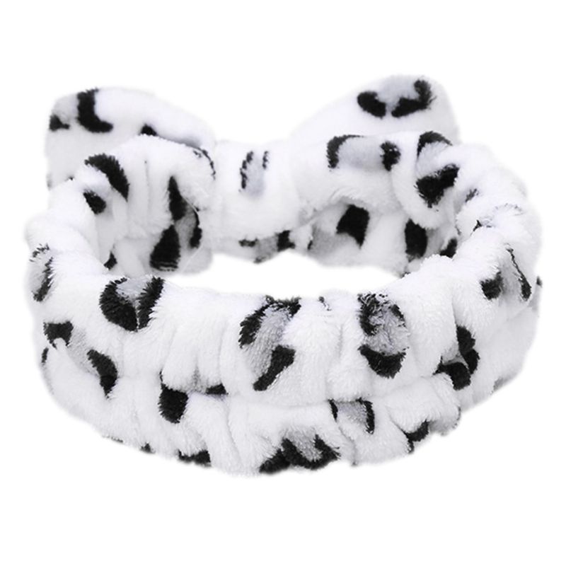 Băng đô vải bông dày bản rộng co giãn in họa tiết da báo phối nơ màu tương phản dễ thương cho nữ