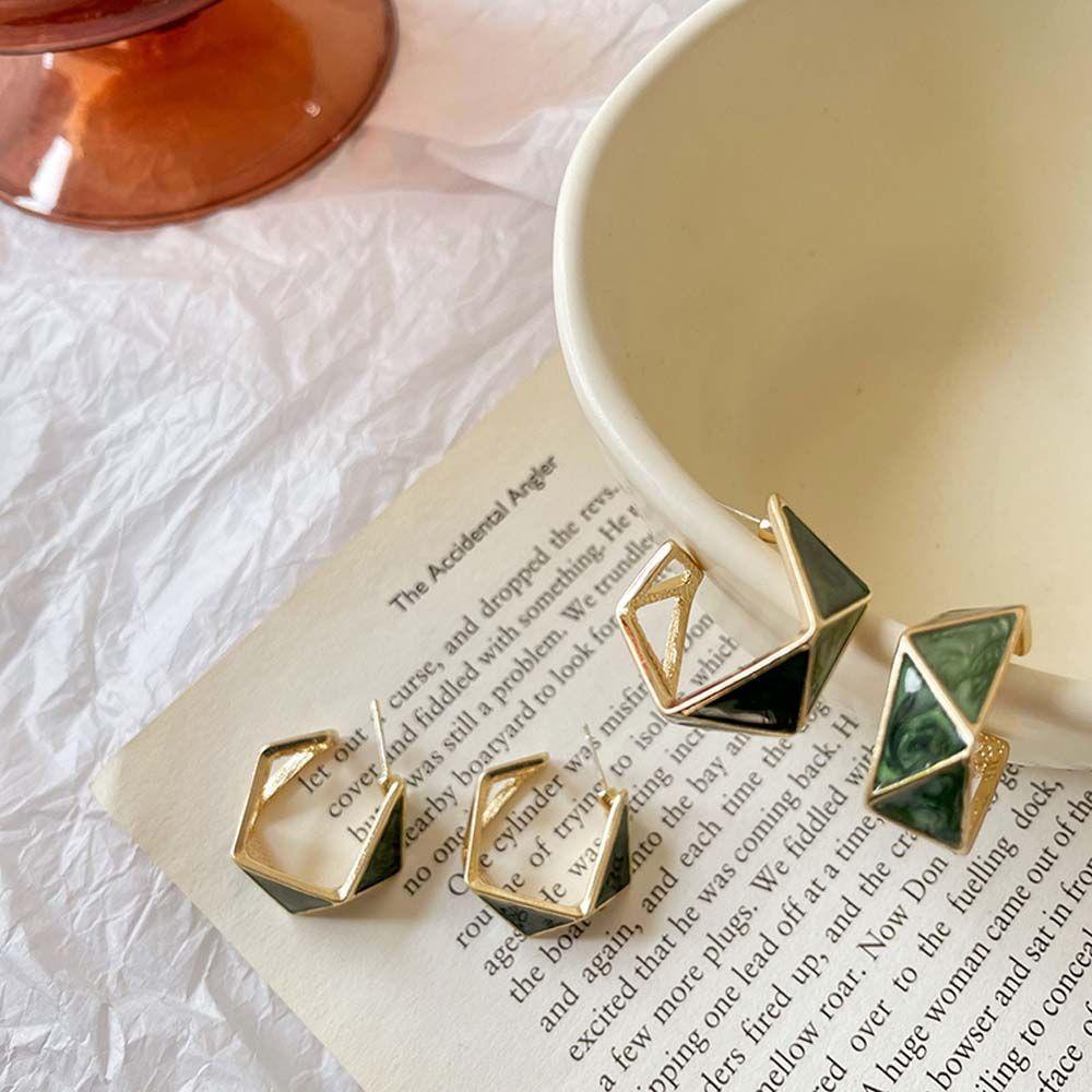 Bông Tai Mạ Bạc 925 Họa Tiết Hình Học Thời Trang|Khuyên Tai Kim Loại Hình Học Phong Cách Hàn Quốc Cho Nữ