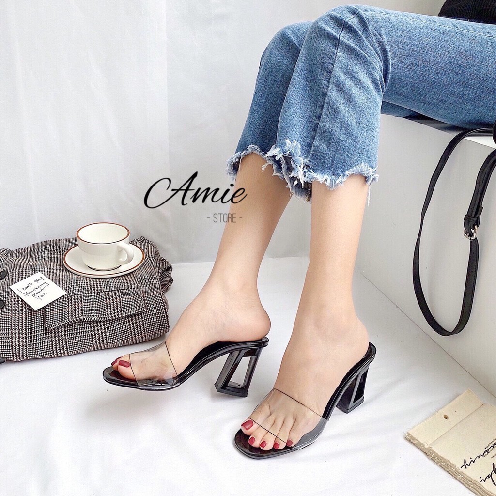 Guốc quai mica gót vuông đục lỗ - 7P
