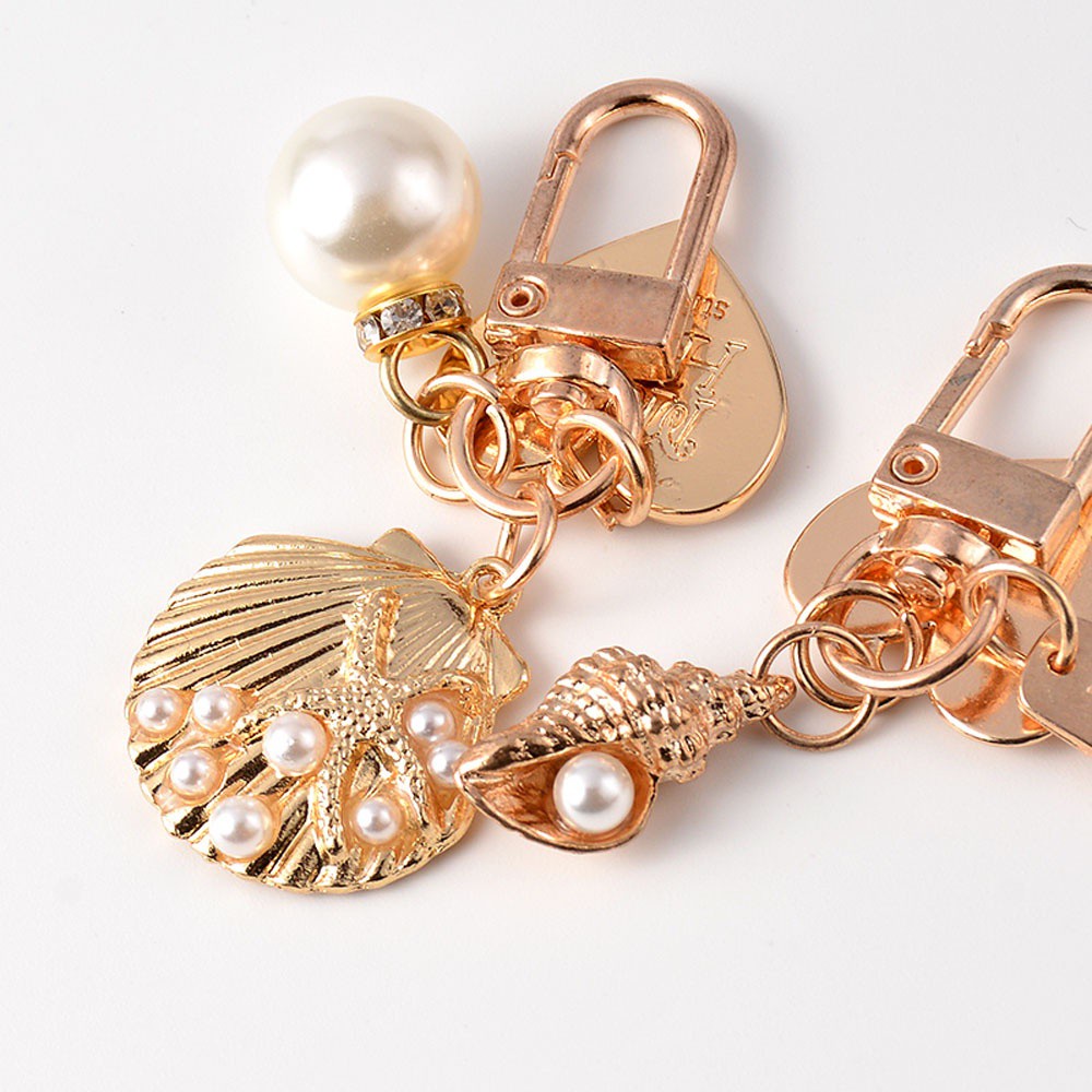 Móc Chìa Khóa Hình Vỏ Sò/Trái Tim Đính Ngọc Trai Thời Trang Hàn Quốc Cho Nữ