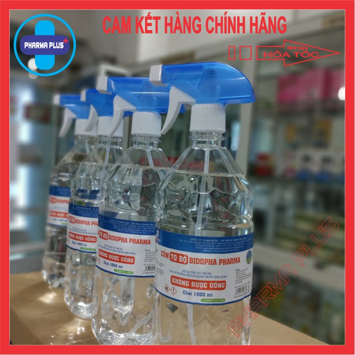 Cồn 70 độ Bidopha Pharma chai có vòi xịt 1 lít - Sát khuẩn, làm sạch tay và thiết bị y tế