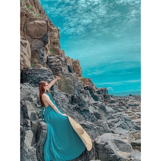 Đầm Maxi Cổ Yếm, Váy Maxi Dập Ly V54 Chất Voan Mềm Mướt, Mầu Đỏ, Xanh, Vàng, Cho Dáng Dài Miên Man Và Shot Ảnh Để Đời