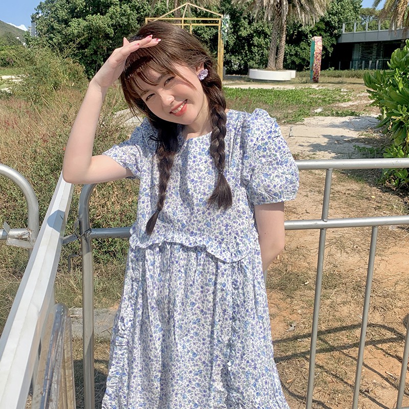 Đầm Maxi Hoa Tay bồng Ngọt ngào Thanh lịch Ngắn tay Mùa Hè Váy Maxi dài Tiểu thư Tay phồng Dễ thương | BigBuy360 - bigbuy360.vn