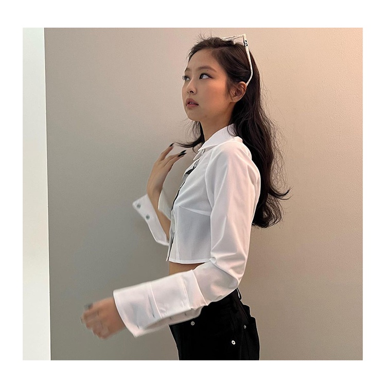 Áo sơ mi trắng tay dài in hình Jennie Blackpink hợp thời trang