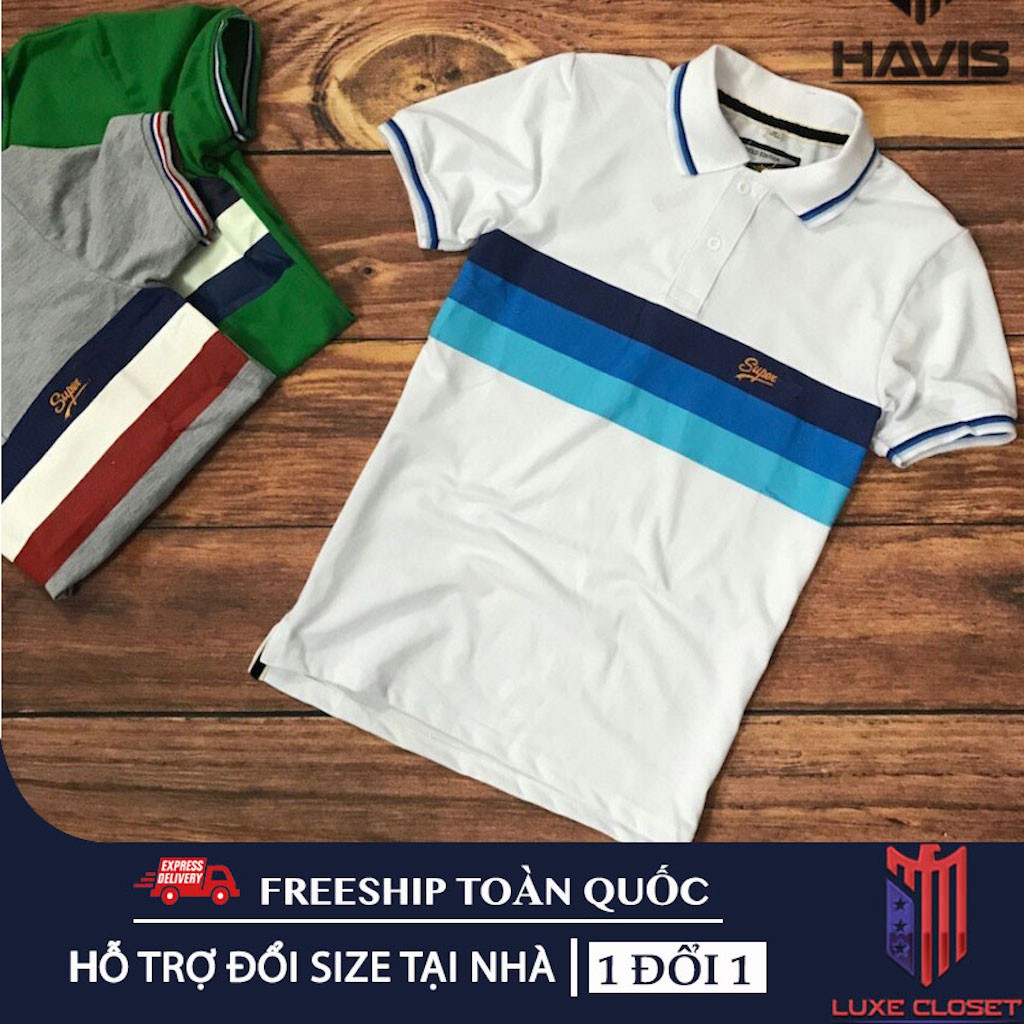 Áo thun nam có cổ Havis phối 3 sọc ngang cực đẹp ASTD052