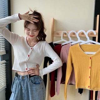 Yeswomen Dài Tay Dệt Kim Áo Khoác Ngoài Phiên Bản Hàn Quốc Màu Sắc Tương Phản Cổ Chữ v Phong Cách Chanel Dệt Kim Cardigan Thu Đông Nữ Slim-fit Tất Cả