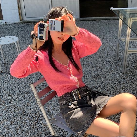 Áo cardigan ZHELIHANGFEI dệt kim tay dài cổ chữ V phong cách thời trang cho nữ