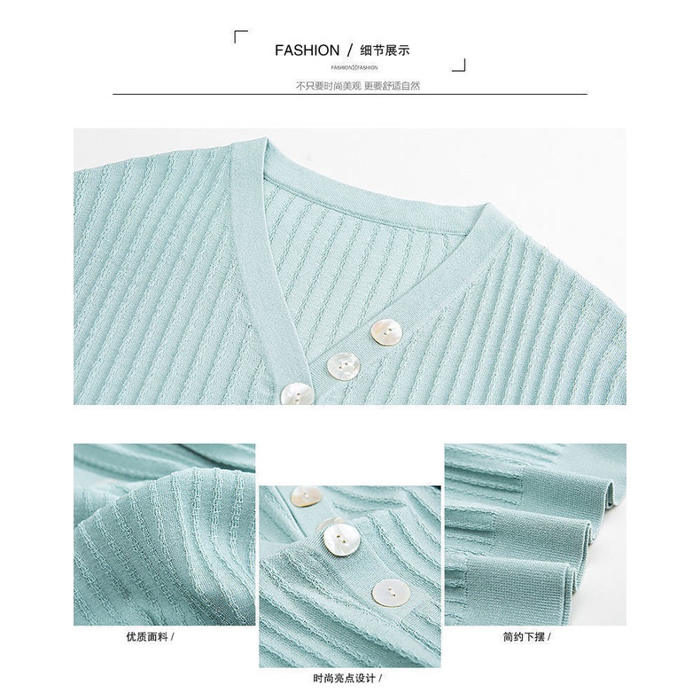 Áo Thun Dệt Kim Tay Ngắn Dáng Rộng Phối Nút Màu Sắc Trẻ Trung Cho Nữ Trung Niên | BigBuy360 - bigbuy360.vn