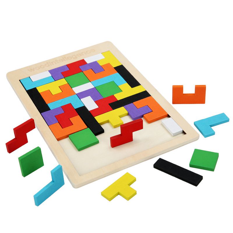 Wooden Tangram Creative Tetris Learning Educational Toys Wood IQ Puzzle Jigsaw Block for Kids