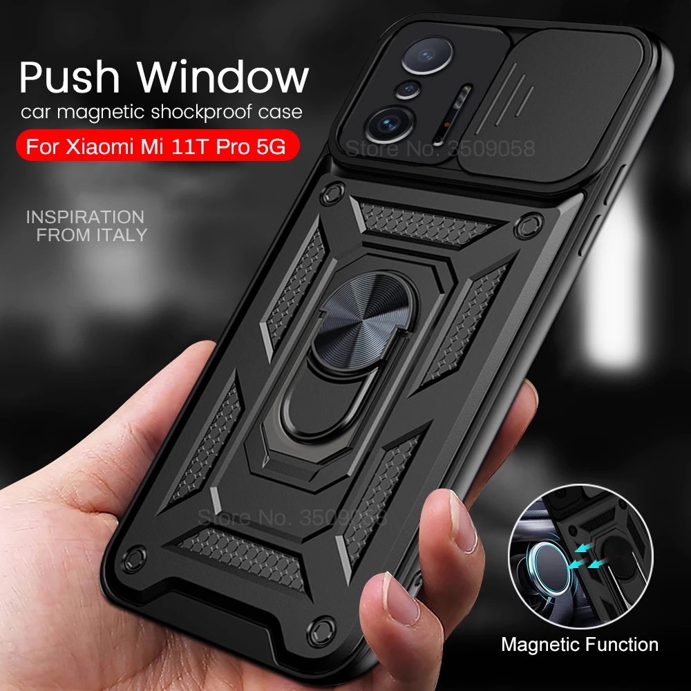 Ốp điện thoại kiểu giáp chống sốc kèm nhẫn đỡ từ tính cho XIAOMI 11T PRO MI 11 LITE 5G NE 11I 11X 4G