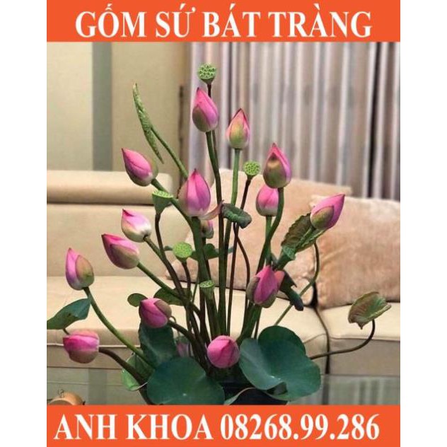 Bát sen thả hoa size 28cm - Gốm sứ Bát Tràng Anh Khoa