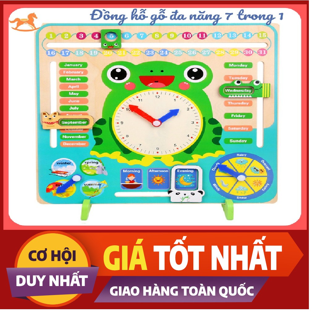 Đồ Chơi Thông Minh Đồng Hồ Gỗ Lịch Đa Năng Giúp Bé Yêu Học Tiếng Anh