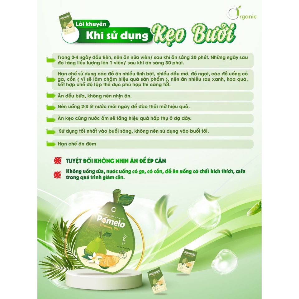 Kẹo Bưởi Giảm Cân POMELO SLIMMING DIET Tan Mỡ Đẹp Da Gói 10 Viên,Giữ Dáng, Thon Gọn Cơ Thể (Tặng Kèm DETOX Thải Mỡ)