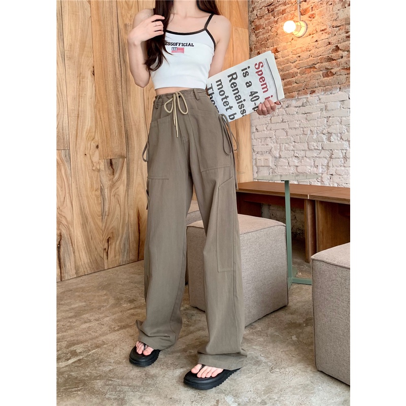 「MANSA」Quần ống rộng Lưng Cao Phong Cách retro Thời Trang Cho Nữ