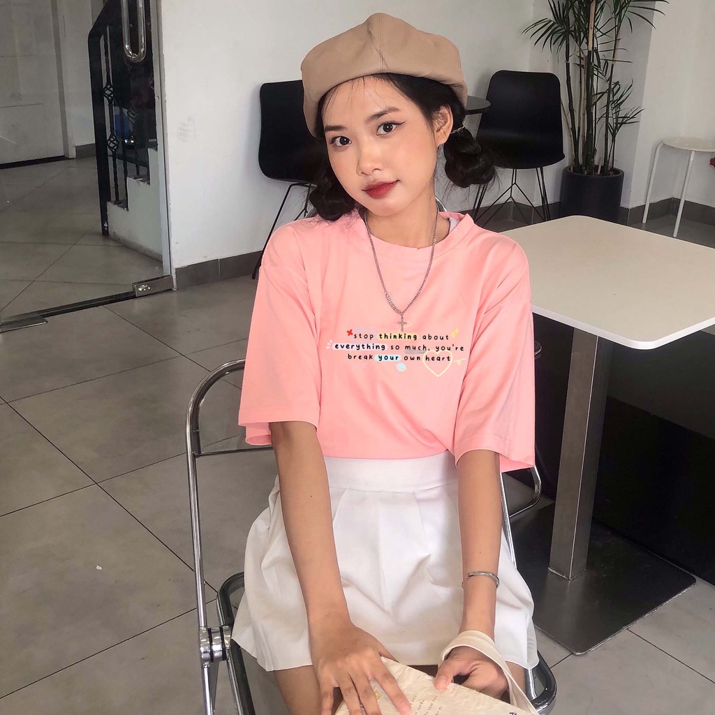 Áo thun Unisex STOP THINKING vải cotton oversize tay lỡ form rộng