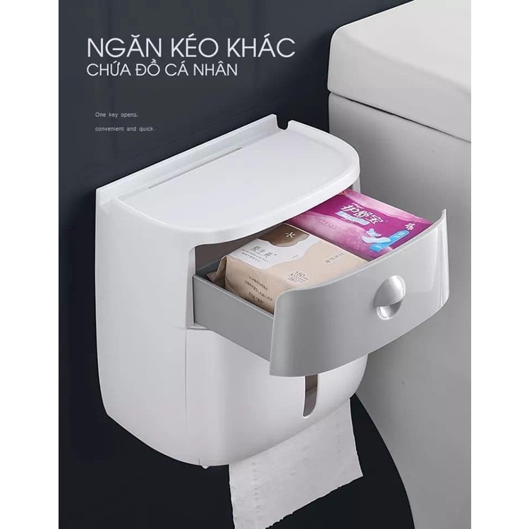 Hộp đựng giấy vệ sinh 2 tầng đa năng có ngăn kéo Ecoco siêu dính, hàng cao cấp sang trọng