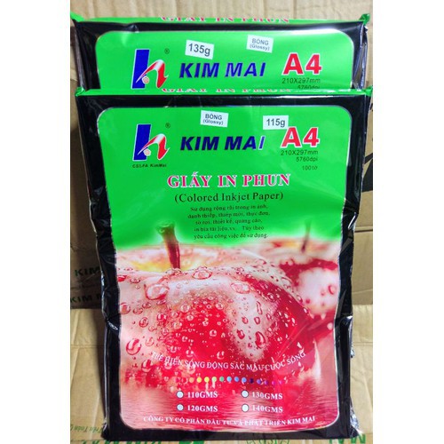 Giấy in ảnh A4 Kimmai 135gsm, 100 tờ in phun bóng 1 mặt