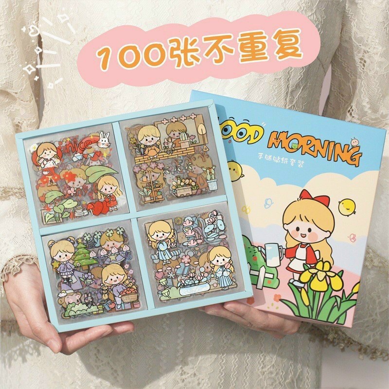 Miếng dán Sticker trang trí hoạt hình ngẫu nhiên, kích thước 8x8cm Decofu