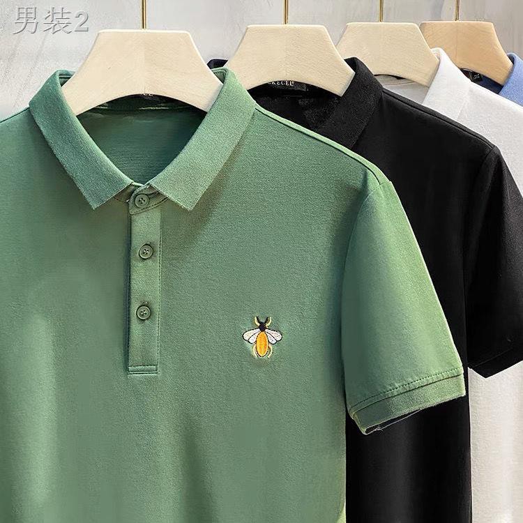 ✎♣Mùa hè 2021 áo thun ngắn tay nam công sở giản dị ve polo xu hướng thêu ong cao cấp