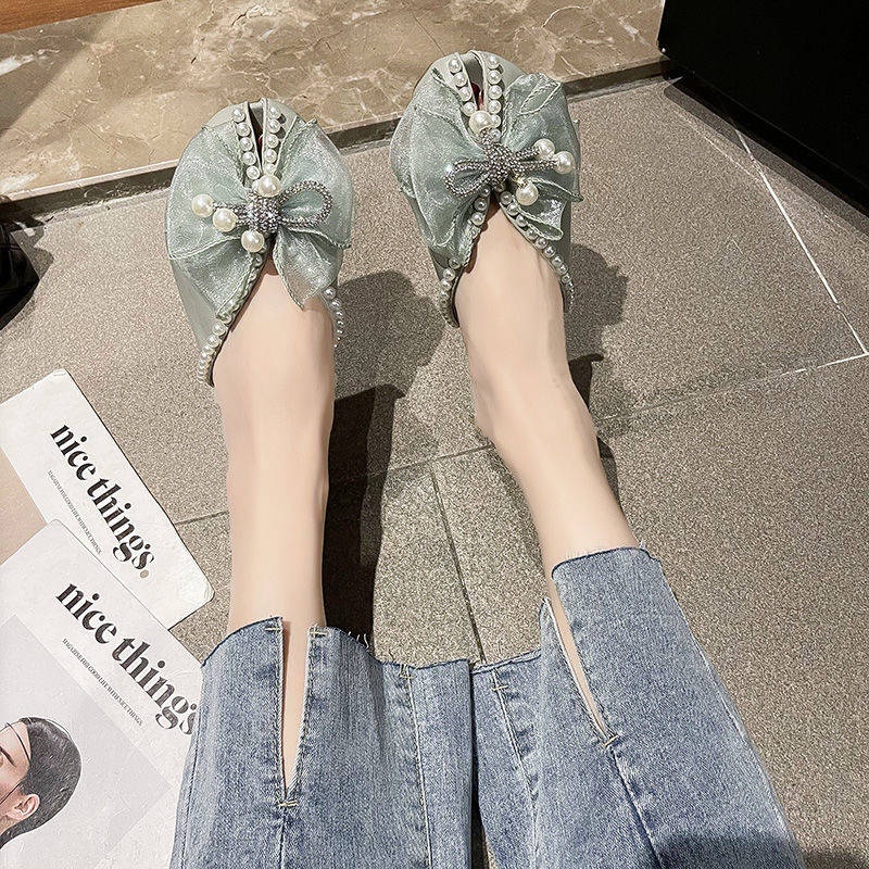 Dép đế bằng đính nơ thời trang mùa hè thiết kế mới cho nữ