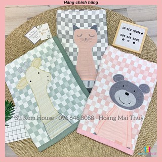 Chăn xô bông kẻ  Goozone home thêu hình thú 120x150cm 10 lớp