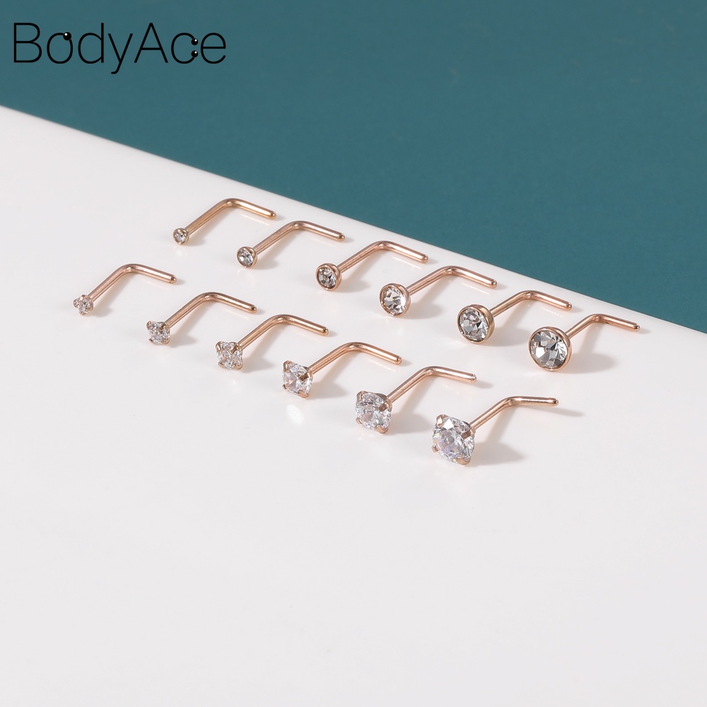Set 8 Khuyên Mũi 1.5-3mm Thép Không Gỉ Đính Đá Pha Lê
