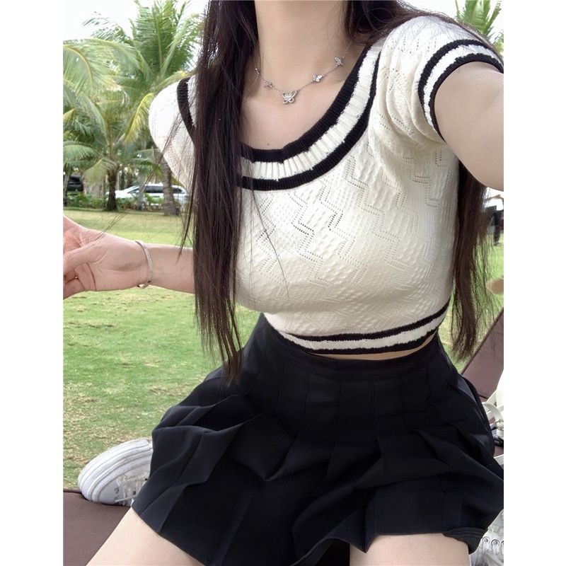 Áo QADCOL dệt kim phong cách Hàn Quốc thiết kế đơn giản cho nữ