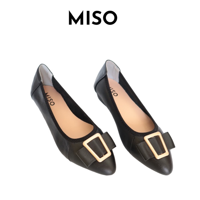Giày búp bê nữ basic da thật mũi nhọn thon chân phối khoá độc đáo sang chảnh đi làm đi chơi MISO M031