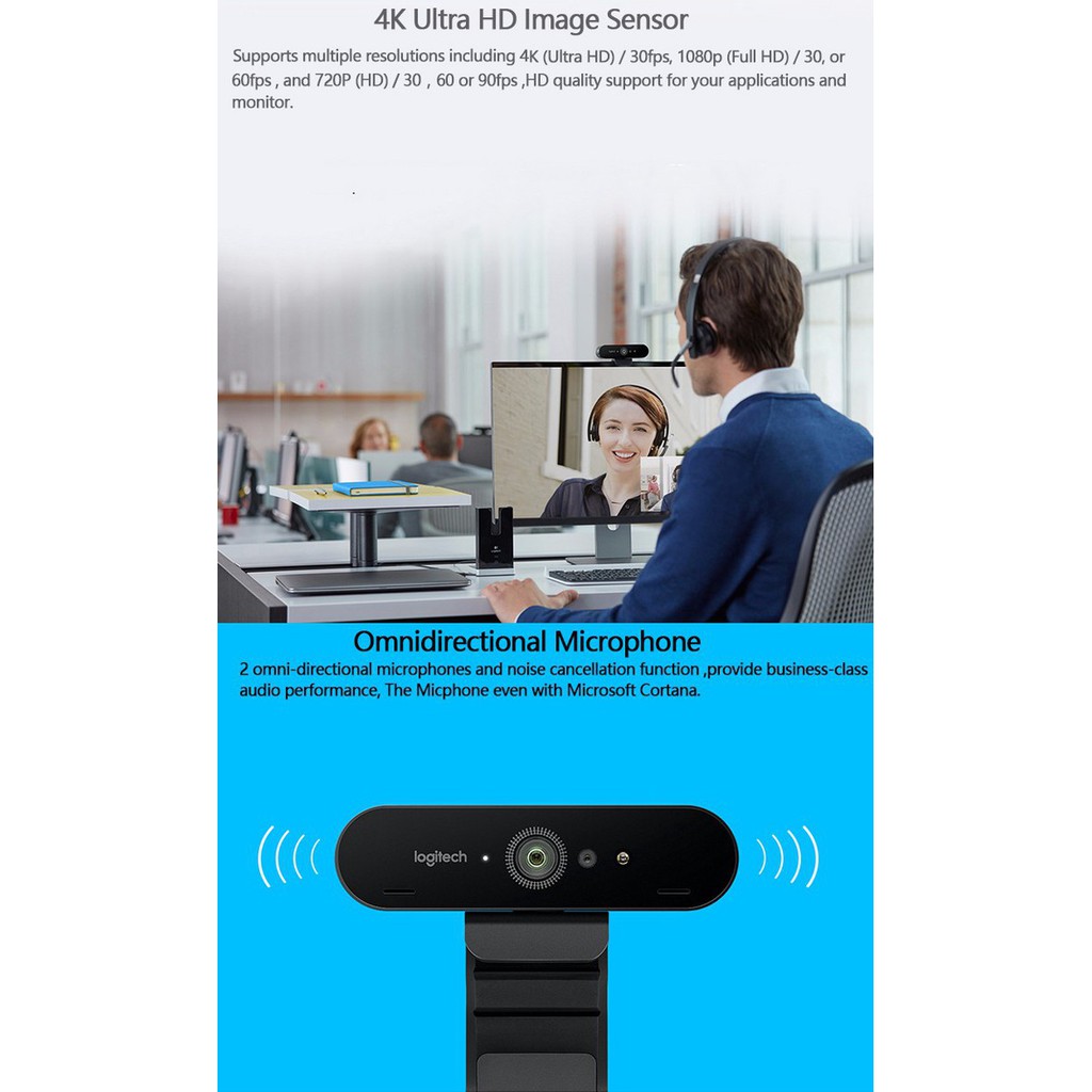 [HÀNG CHÍNH HÃNG] WEBCAM HỌC TRỰC TUYẾN, LIVE STREAM CHO MÁY TÍNH, LAPTOP LOGITECH C1000E BRIO 4K ULTRA HD