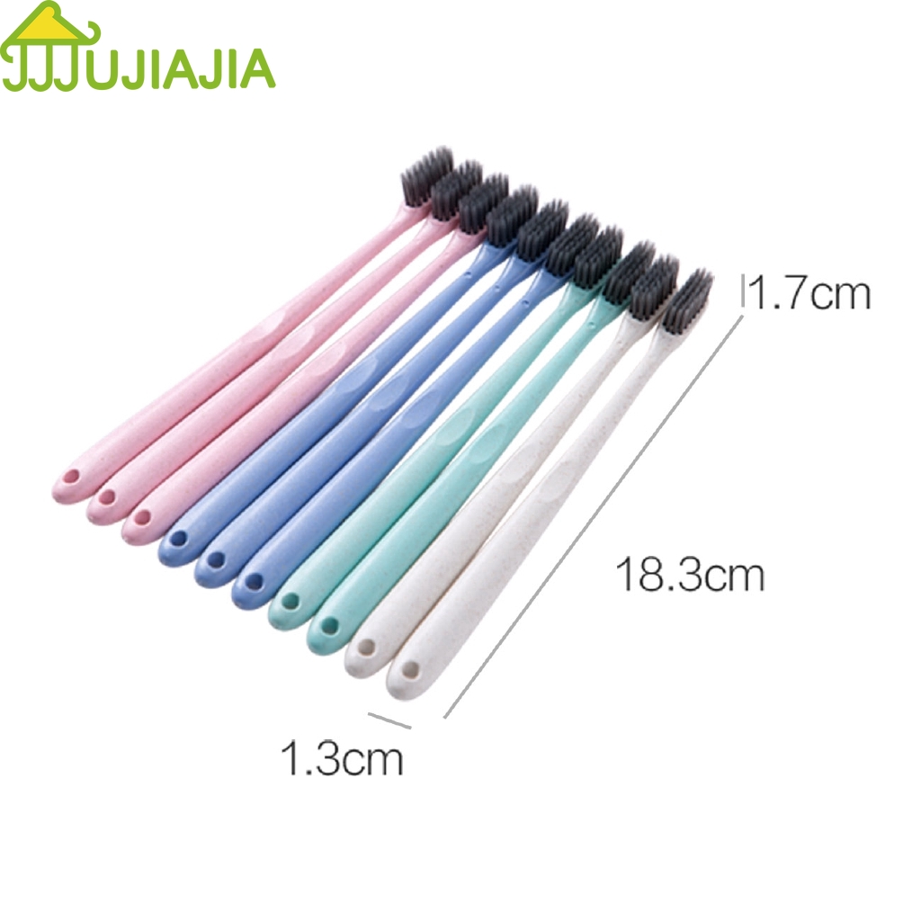 Set 10 Bàn Chải Đánh Răng Sợi Rơm Mềm JUJIAJIA Chống Trượt Màu Ngẫu Nhiên