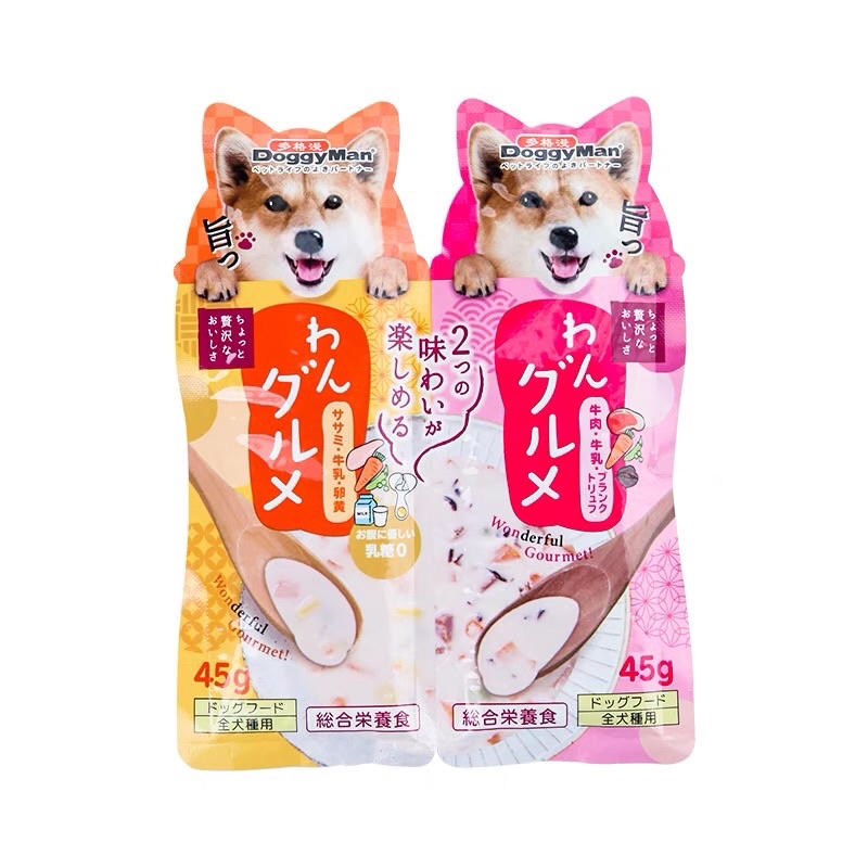 Súp thưởng ướt cho chó, Dogman Nhật  Bản dạng bịch rời. thức ăn cho thú cưng không chứa lactose. vị sữa,cá,gà