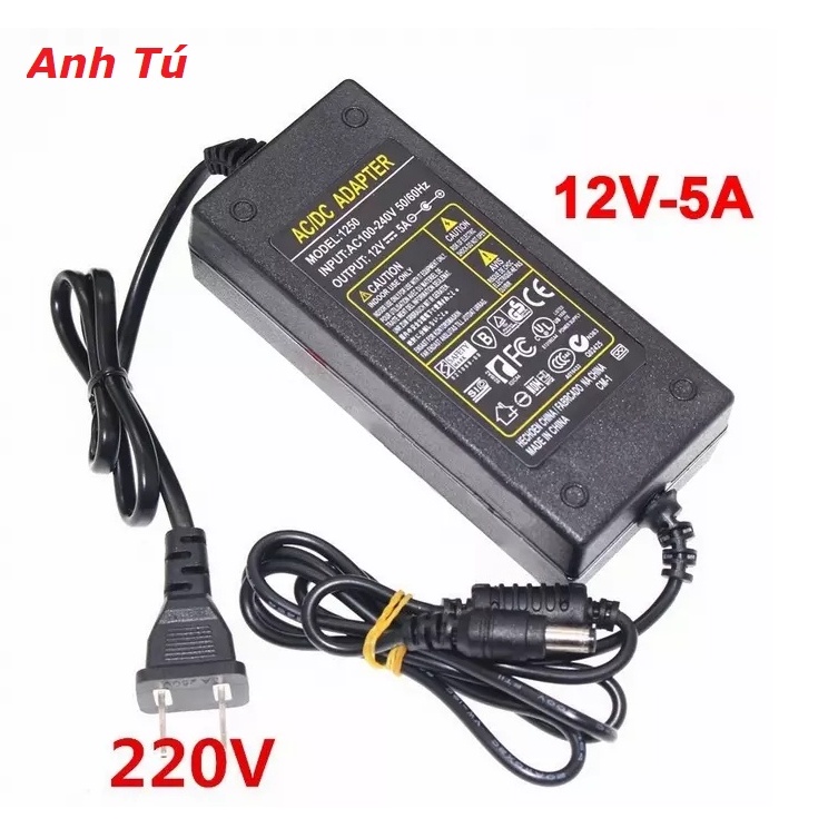 Bộ nguồn nhựa adapter 12V-5A (DC) (Đen)