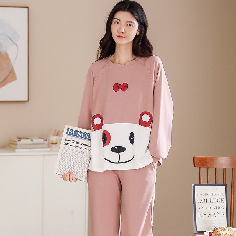 Bộ Đồ Ngủ Pijama Dài Tay Họa Tiết Gấu Đáng Yêu Cho Nữ 2020