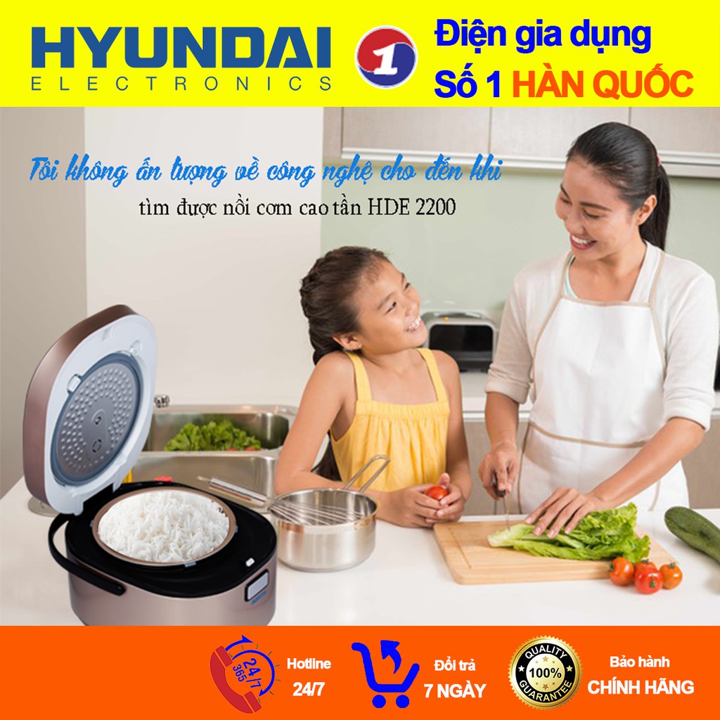 Nồi Cơm Điện Cao Tần  Hyundai Hàn Quốc 1300W HDE2200 1.5L - HDE2201 1.8L Công Nghệ Nấu 4D Whitford