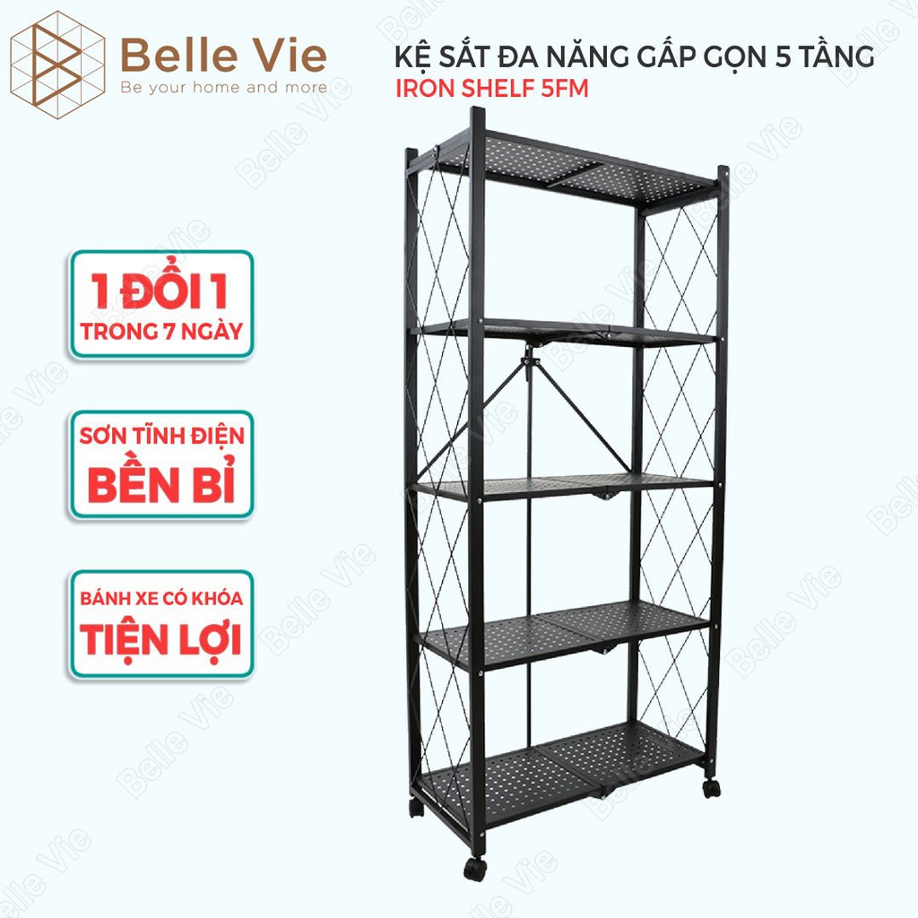 Kệ Sắt Gấp Gọn BELLEVIE Kệ Sắt Đa Năng Kệ Bếp Có Bánh Xe Sơn Tĩnh Điện Cao Cấp