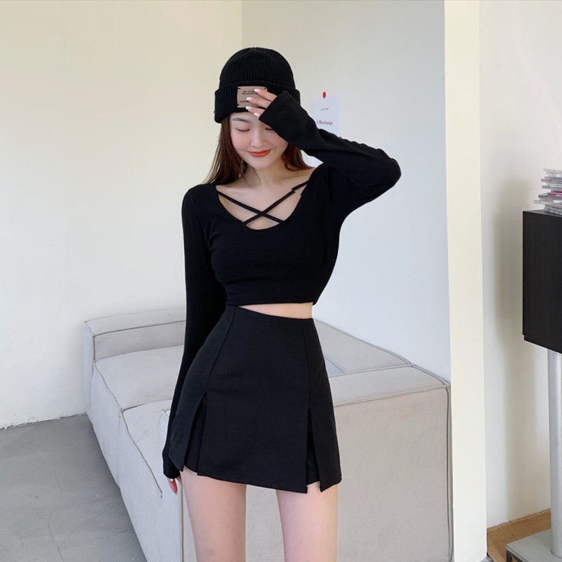 Chân Váy Chữ A Xẻ Đùi 2 Bên Tà Cạp Cao Dáng Ôm Body