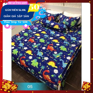 Free ship Bộ ga gối Poly 1m2 beautylady-khủng long