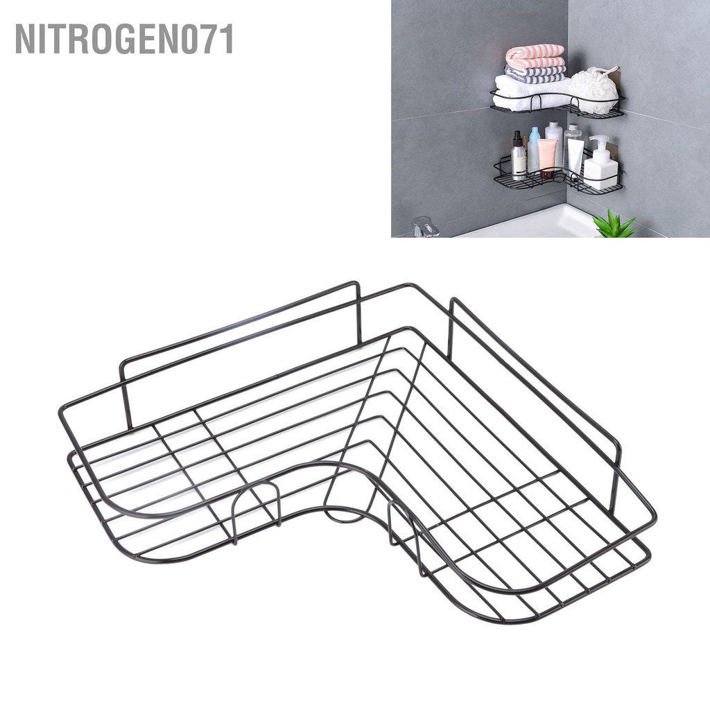 Nitrogen071 Kệ góc nhà tắm phun sơn tĩnh điện dán tường siêu dính trong nhà tắm, nhà bếp tiện dụng - Hình Tam Giác Bằng Sắt