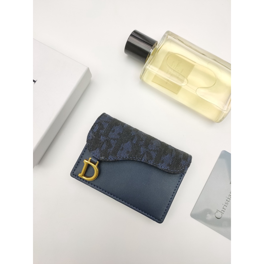 Ví Da Gập Dior Đựng Thẻ / Tiền Xu Có Khóa Cài Cho Nam Và Nữ