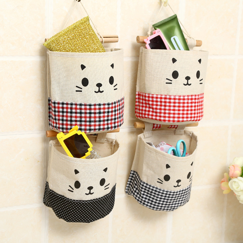 Giỏ vải để đồ treo tường hình mèo (1c)