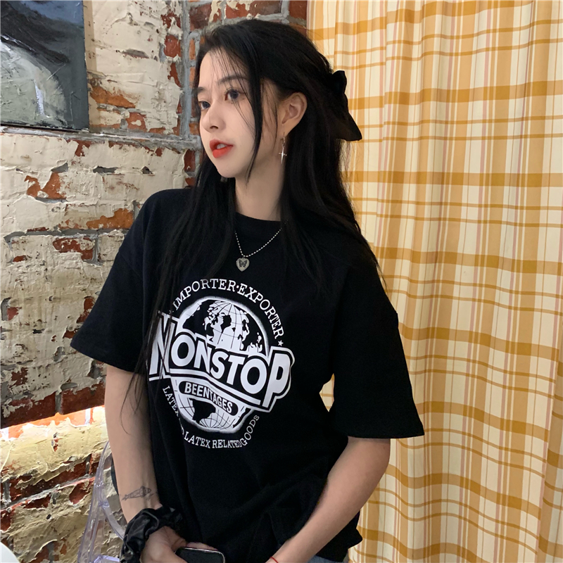 SUXI Áo Thun Nữ Tay Ngắn Dáng Rộng In Hình Thời Trang