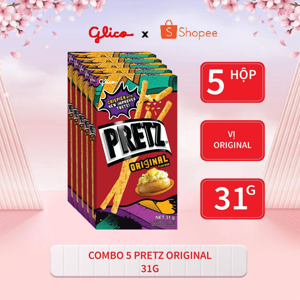 Combo 5 hộp Bánh que nướng giòn vị khoai tây GLICO Pretz Original Flavour 31g