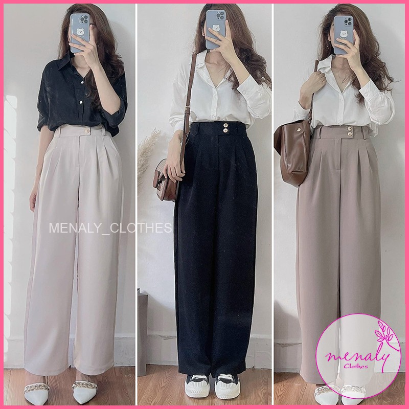 Quần suông nữ ống rộng cạp cao dáng dài QD01, mẫu quần culottes ống rộng lưng cao tôn dáng hiệu quả