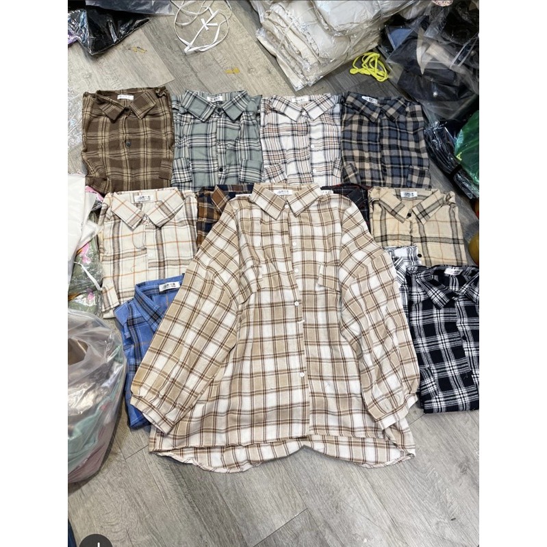 Áo sơ mi kẻ oversize tay đèn lồng nhiều màu - ảnh thật | BigBuy360 - bigbuy360.vn