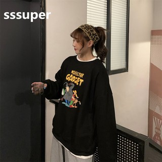 Áo Sweater Cổ Tròn In Họa Tiết Hoạt Hình Dễ Thương Phong Cách Hàn Quốc