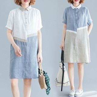 T208 đầm big size freesize dáng suông sơ mi phối màu trẻ trung phong cách hiện đại mẫu mới