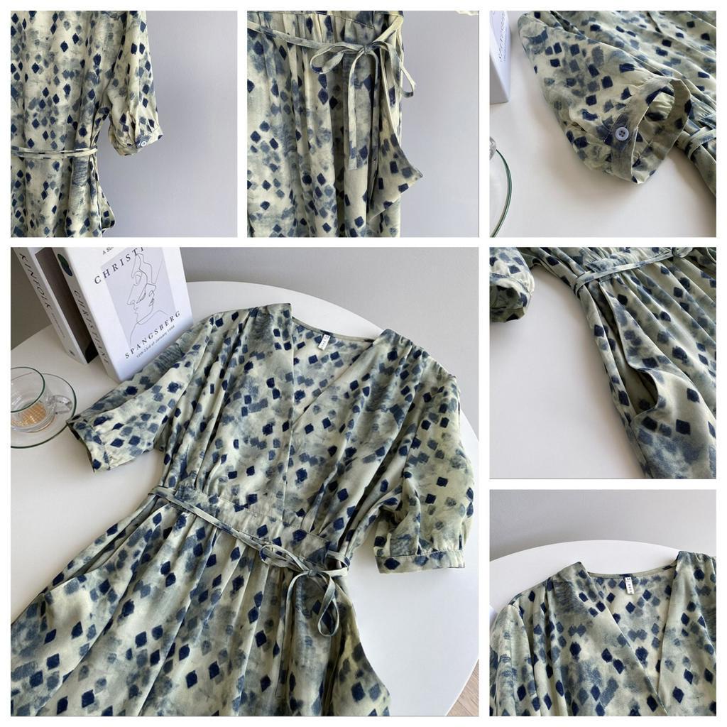 Đầm Hoa Tay Ngắn Cổ Chữ V Thời Trang Hè  Cho Nữ