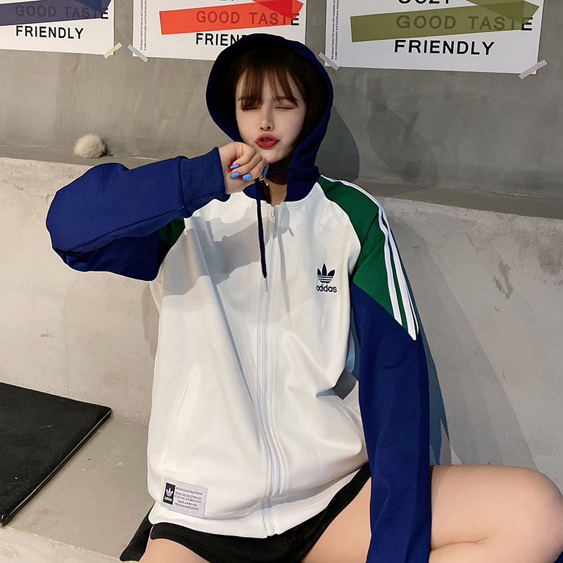 Áo Khoác Gió Adidas Màu Trơn Phối Khóa Kéo Thời Trang Cho Cặp Đôi